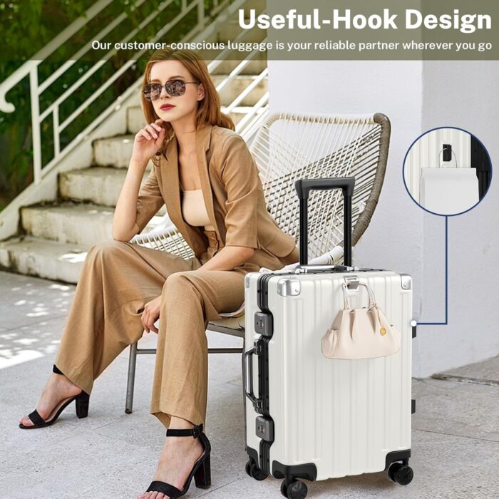 Krute Carry On Luggage PC+ABS Luggage Aluminum Frame Zipperless Lightweight Hardshell Suitcase with TSA Lock Spinner Wheels 20 Inch White - Image 6