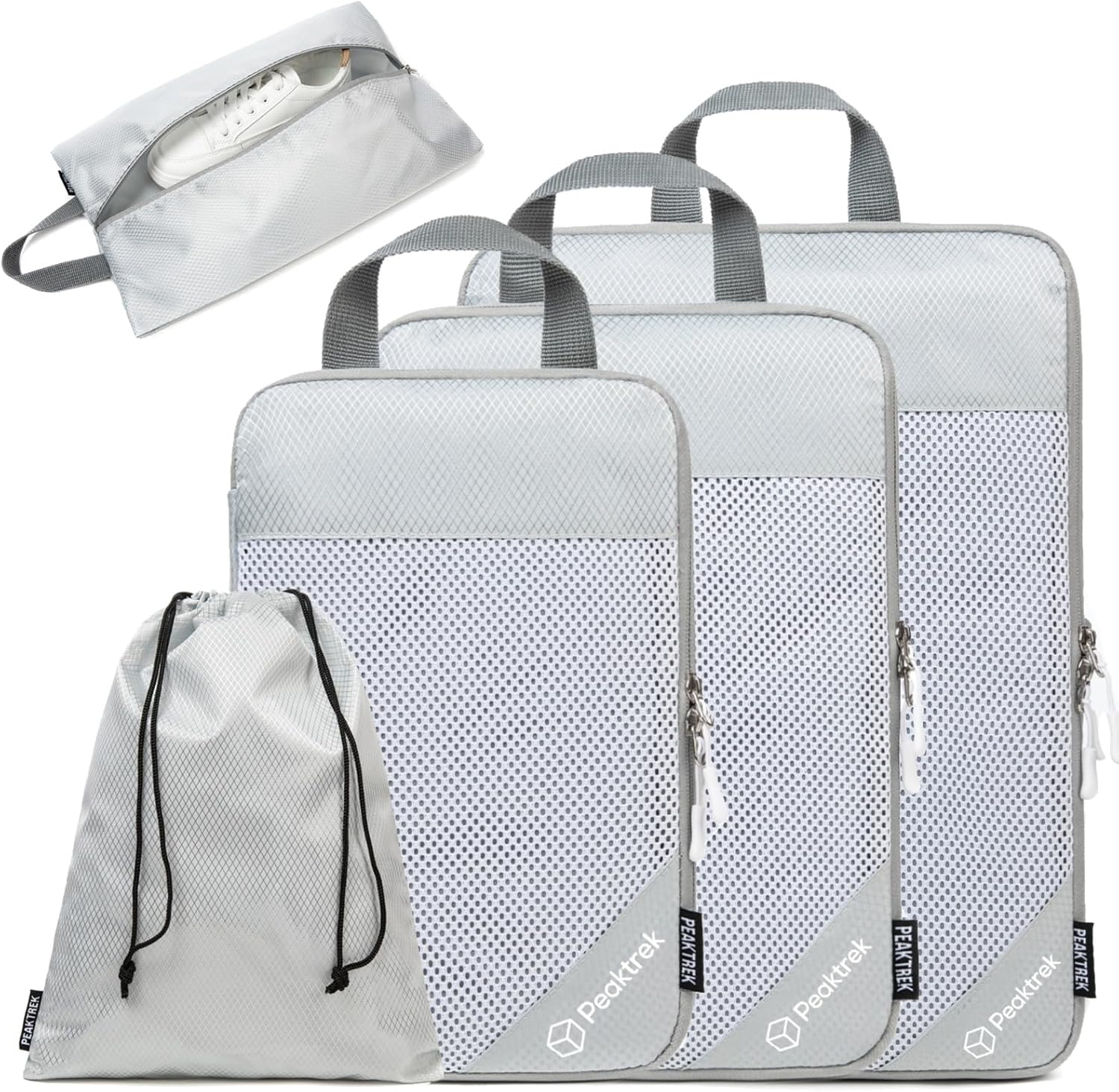 Compression Packing Cubes, 5 Set Travel Packing Cubes for Carry on Luggage Suitcases, Packing Cubes Compressible Suitcase Organizers Bag Set with Laundary Bag (Grey)