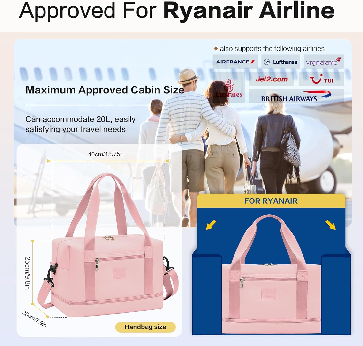 Personal Item Bag Small Travel Duffle Bag Weekender Bag Overnight Bag for Women and Men Waterproof Sport Gym Bag, Hospital Bag with Shoulder Strap, Shoe Compartment - Image 2