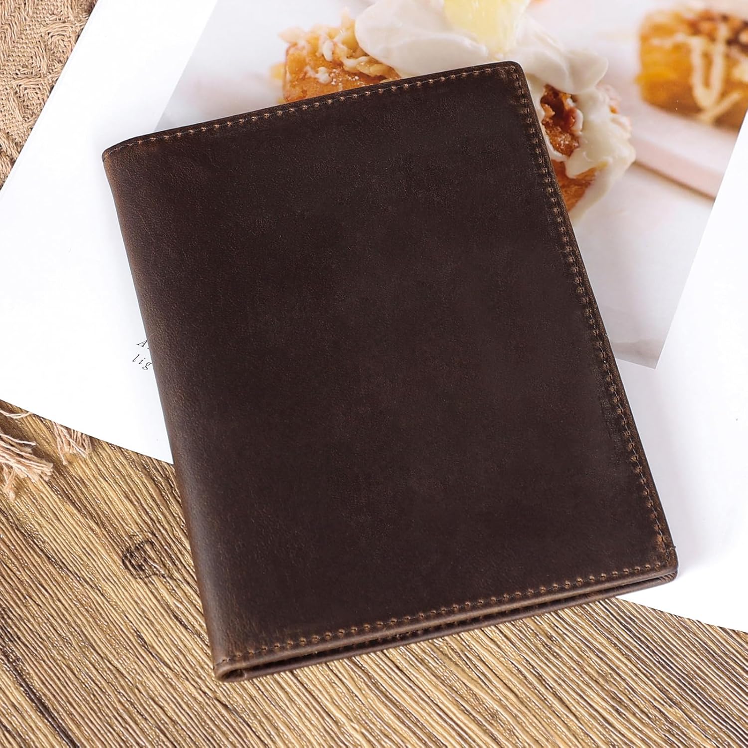 Polare Full Grain Leather Passport Holder RFID Blocking Travel Bifold Wallet Passport Holders 2 Passports (Dark Brown) - Image 9