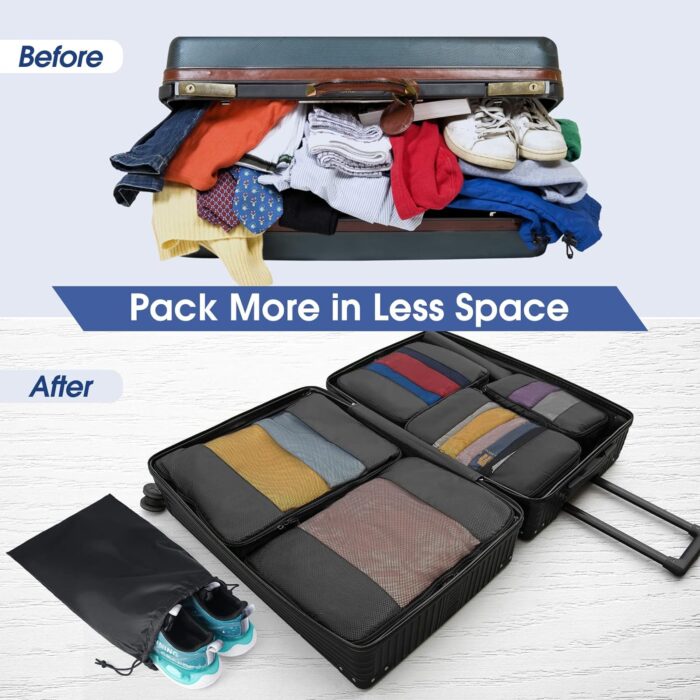 Packing Cubes Travel Organizer 6 Set Travel Packing Cube Waterproof Travel Packing Organizer in 4 Sizes with Laundry Bag for Travel Essentials Lightweight Luggage Organizer Bags for Carry on Suitcases - Image 4