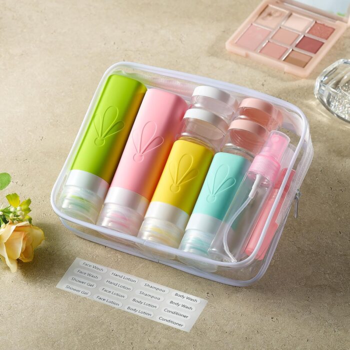 INSFIT Silicone Travel Bottles Set, 17 Pack Travel Size Toiletries, BPA Free Leak Proof Squeezable Silicone Tubes for Shampoo Conditioner Lotion Soap with Labels - Image 6