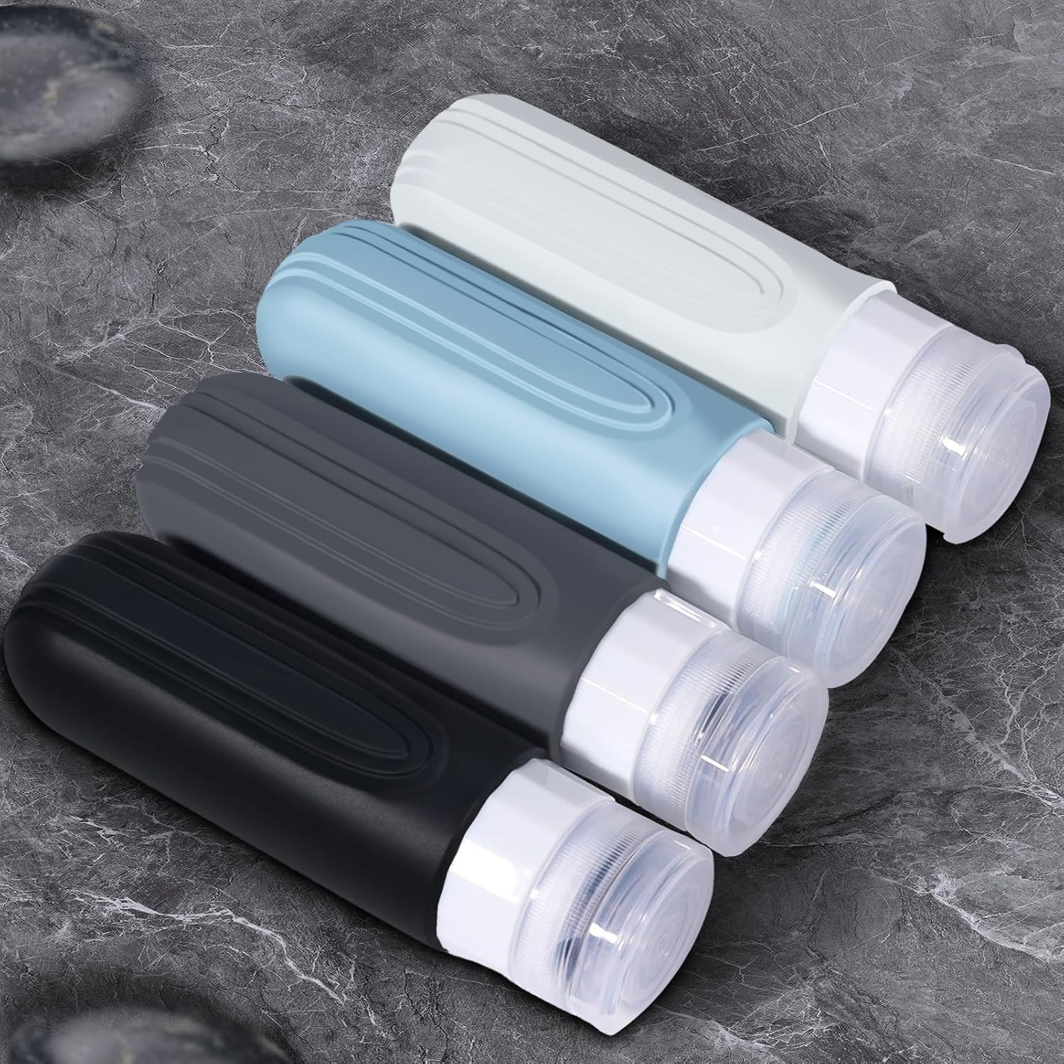 4 Pack Travel Size Bottles For Toiletries, 90ml Tsa Approved Shampoo and Conditioner Containers, Squeezable Silicone Lotion Tubes Spray Bottles, Airplane Travel Essentials - Image 2