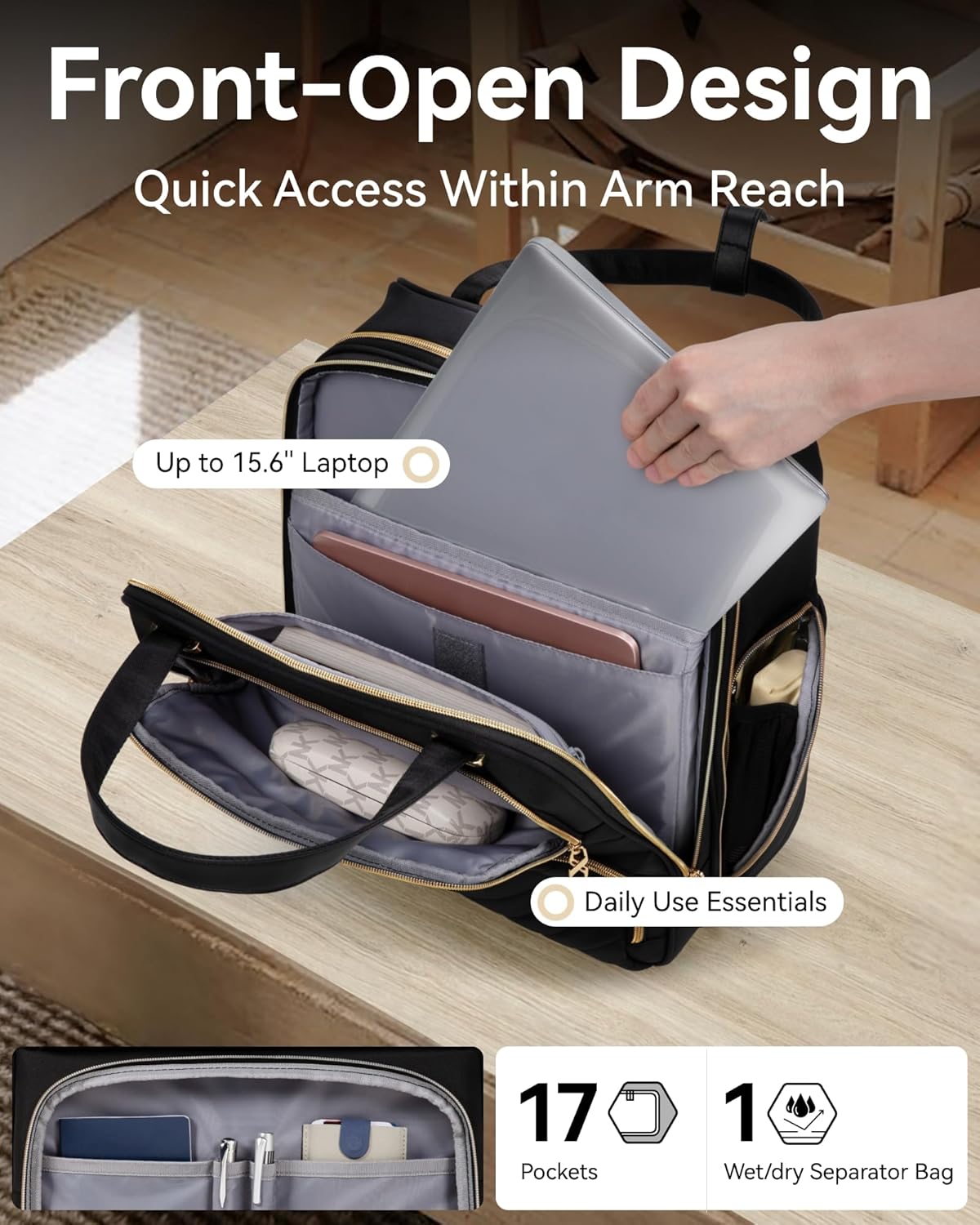 LUGGEX Underseat Carry On Luggage with Wheels, Underseat Luggage Fits 15.6 Inch Laptop for Travelling, 15.7 x 13.4 x 7.7 Inch (Black) - Image 5