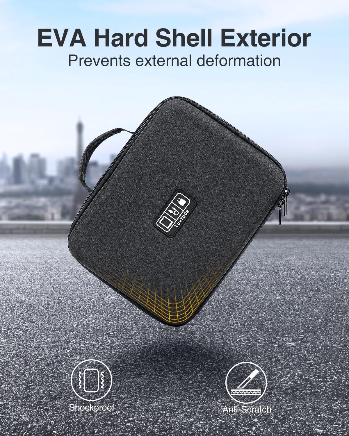 Luxtude EVA Hard Electronic Organizer, Portable Travel Cord Organizer, Cable Organizers Bag, Shockproof Carrying Case Hard Protective for iPad Pro(up to 11"), Hard Drives, Cable, Charger, USB (Large) - Image 2