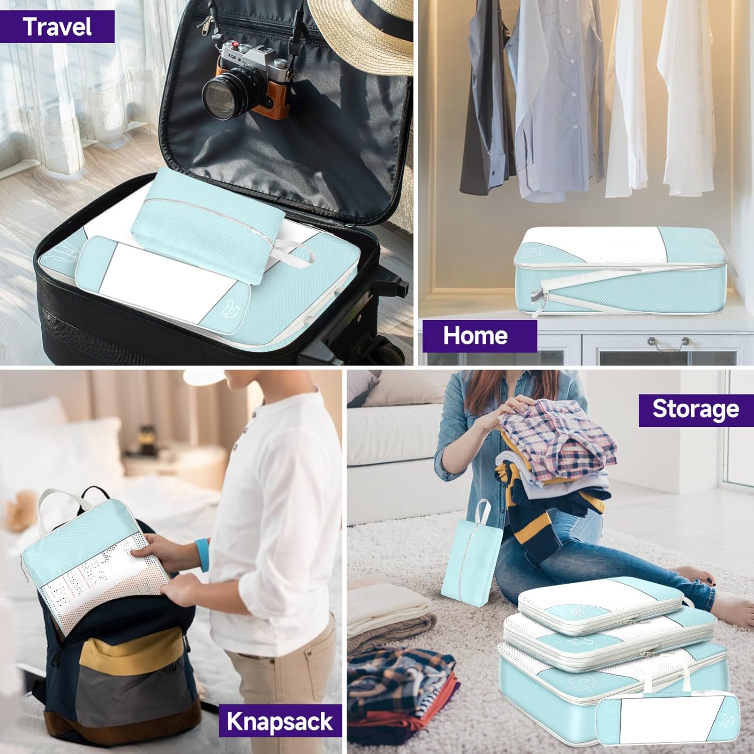 SWIHELP Compression Packing Cubes for Suitcases, Travel Luggage Organizer, Travel Packing Kit with Clothes Storage Bag Shoes Bag Toiletry Bag Underwear Bag - Image 7