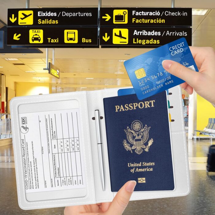 Hsxnam Passport & Vaccine Card Holder Combo, Passport Holder with Vaccine Card Slot, Passport Cover Case with RFID Blocking, Leather Travel Documents Organizer Protector for Women, Boho Plants, Green - Image 2