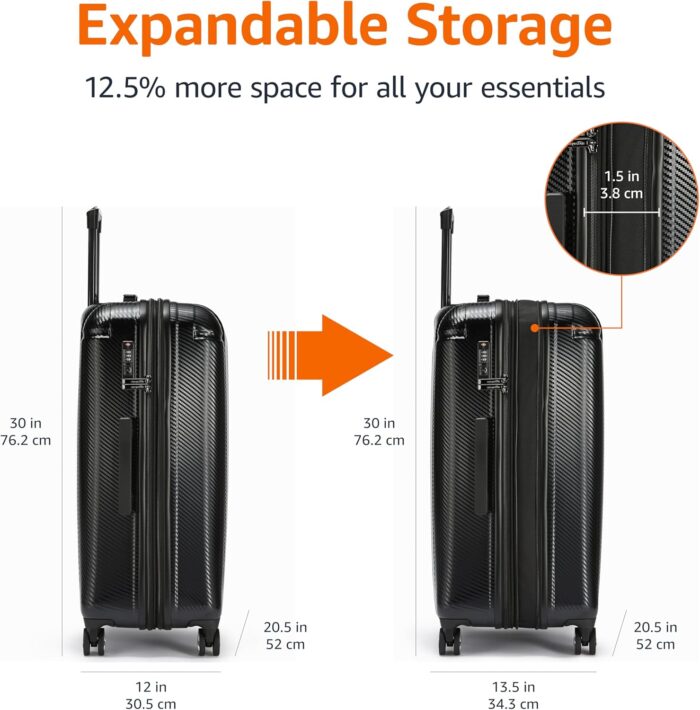 Amazon Basics 30-Inch Hardside Checked Luggage With TSA Lock, Hardshell Suitcase With Wheels, Expandable For Up to 12.5% More Space, With Scratch-Resistant Surface, 8 Multi-directional Wheels, Black - Image 4