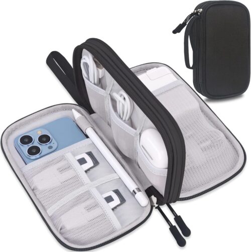 Lacdo Electronic Organizer, Travel Cable Organizer Bag Pouch Tech Electronic Accessories Carry Case Portable Double Layers Charger Case for Cable, Cords, Charger, Phone, Power Bank, Earphone, Black