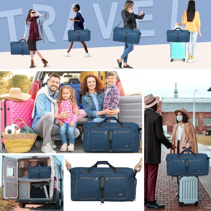 Fmeida 65L Foldable Travel Duffle Bag, Weekender Bags with Shoe Compartment for Men Women, 24" Sac de Voyage Femme Homme, Waterproof Gym Tote Overnight Duffel Luggage, Lightweight & Tear-Resistant - Image 2