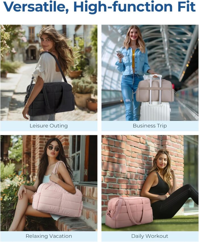 BAGSMART Travel Duffle Bag for Women, 31L Puffer Tote Bag Quilted Laptop Carry on Gym Bag, Weekender Overnight Bag Organizer Duffel Bag for Travel, Pink - Image 6