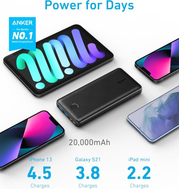 Anker Portable Charger, Power Bank, 20,000 mAh Battery Pack with PowerIQ Technology and USB-C (Recharging Only) for iPhone 15/15 Plus/15 Pro/15 Pro Max, iPhone 14/13/12 Series, Samsung Galaxy (Black) - Image 2