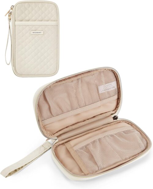 BAGSMART Cord Organizer Travel Cable Organizer Bag Tech Electronic Organizer Travel Case, Travel Essentials for Charger, Cable, Phone, Flash Drive, Beige