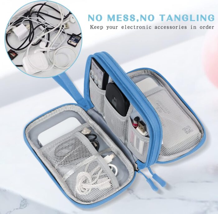 FYY Electronic Organizer, Travel Cable Organizer Bag Pouch Electronic Accessories Carry Case Portable Waterproof Double Layers All-in-One Storage Bag for Cable, Cord, Charger, Phone, Earphone Blue - Image 5
