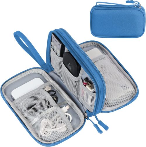 FYY Electronic Organizer, Travel Cable Organizer Bag Pouch Electronic Accessories Carry Case Portable Waterproof Double Layers All-in-One Storage Bag for Cable, Cord, Charger, Phone, Earphone Blue
