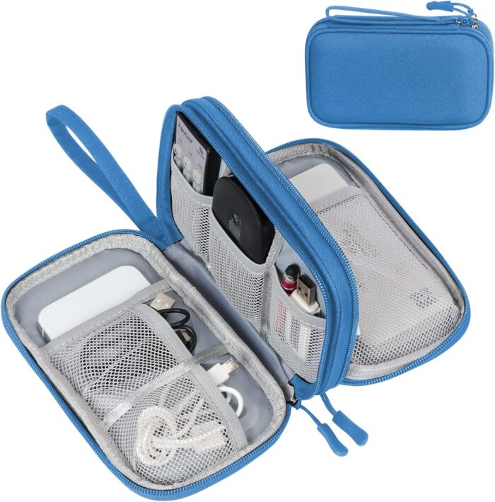 FYY Electronic Organizer, Travel Cable Organizer Bag Pouch Electronic Accessories Carry Case Portable Waterproof Double Layers All-in-One Storage Bag for Cable, Cord, Charger, Phone, Earphone Blue