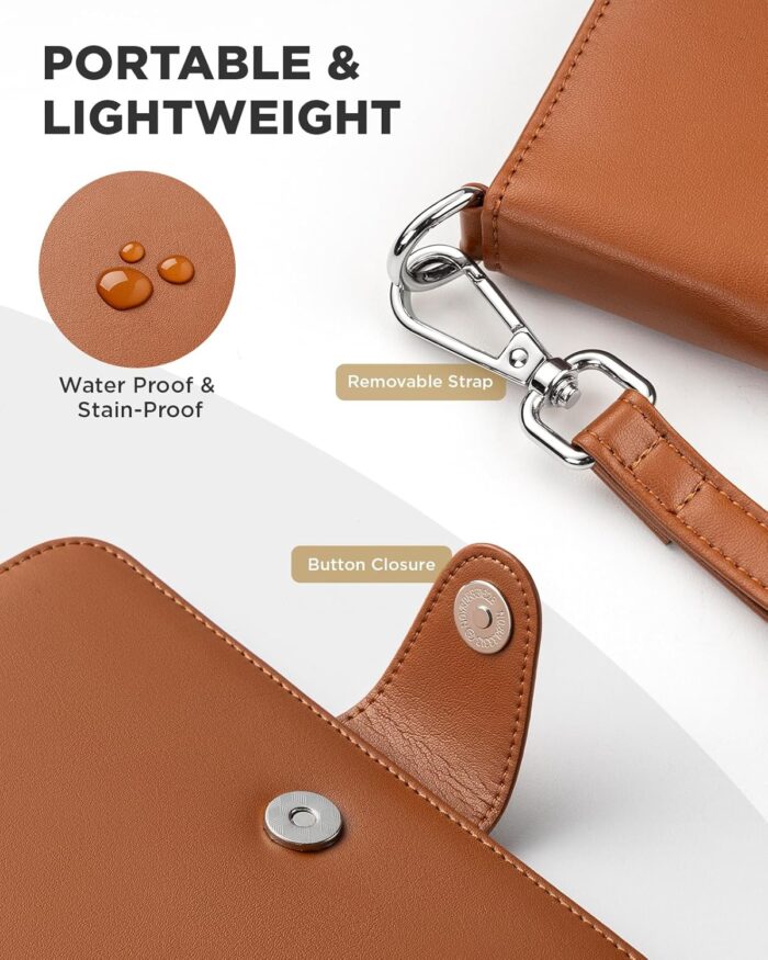 VULKIT Airtag Passport Holder 4 Passports, 2 in 1 RFID Blocking Travel Sim Wallet Cover for Family with Luggage Tag & Wrist Strap, Holds ID Card, 6+ Cards, 4+ Passports, Tickets, Cash, Coin (Brown) - Image 4