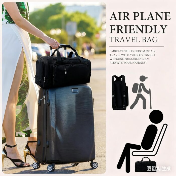 Travel Duffle Bag - Lightweight, Water-Resistant, Spacious Carry-On Duffel for Men & Women - Perfect for Gym, Weekend Trips, and Outdoor Adventures - Fits Clothes, Shoes, and Essentials (Black) - Image 2