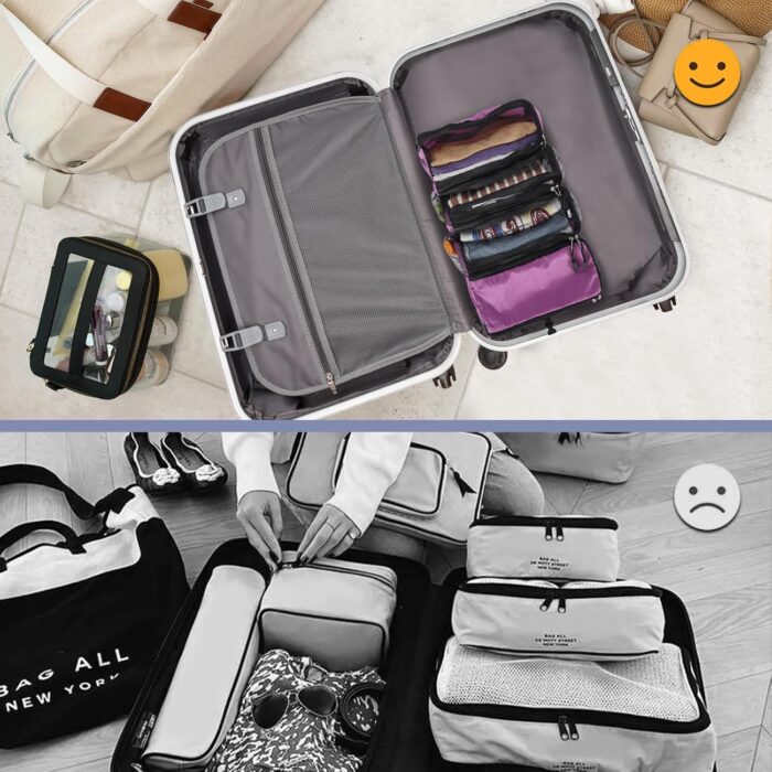 Surblue Travel Hanging Luggage Organizer Portable Suitcase Closet Organizer Multiple Compartments Collapsible Compression Packing Cubes Shelf, Purple,S - Image 4