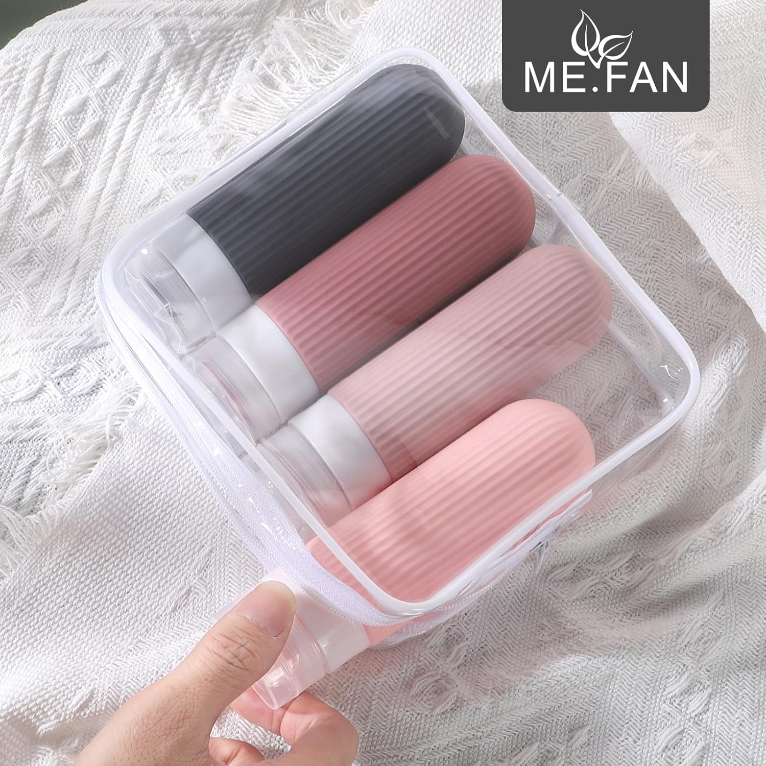 ME.FAN Travel Bottles for Toiletries, TSA Approved 3oz Silicone Journey Size Containers, Portable Split Bottle for Conditioner, Shampoo, Lotion- 4 Pack Pink - Image 2