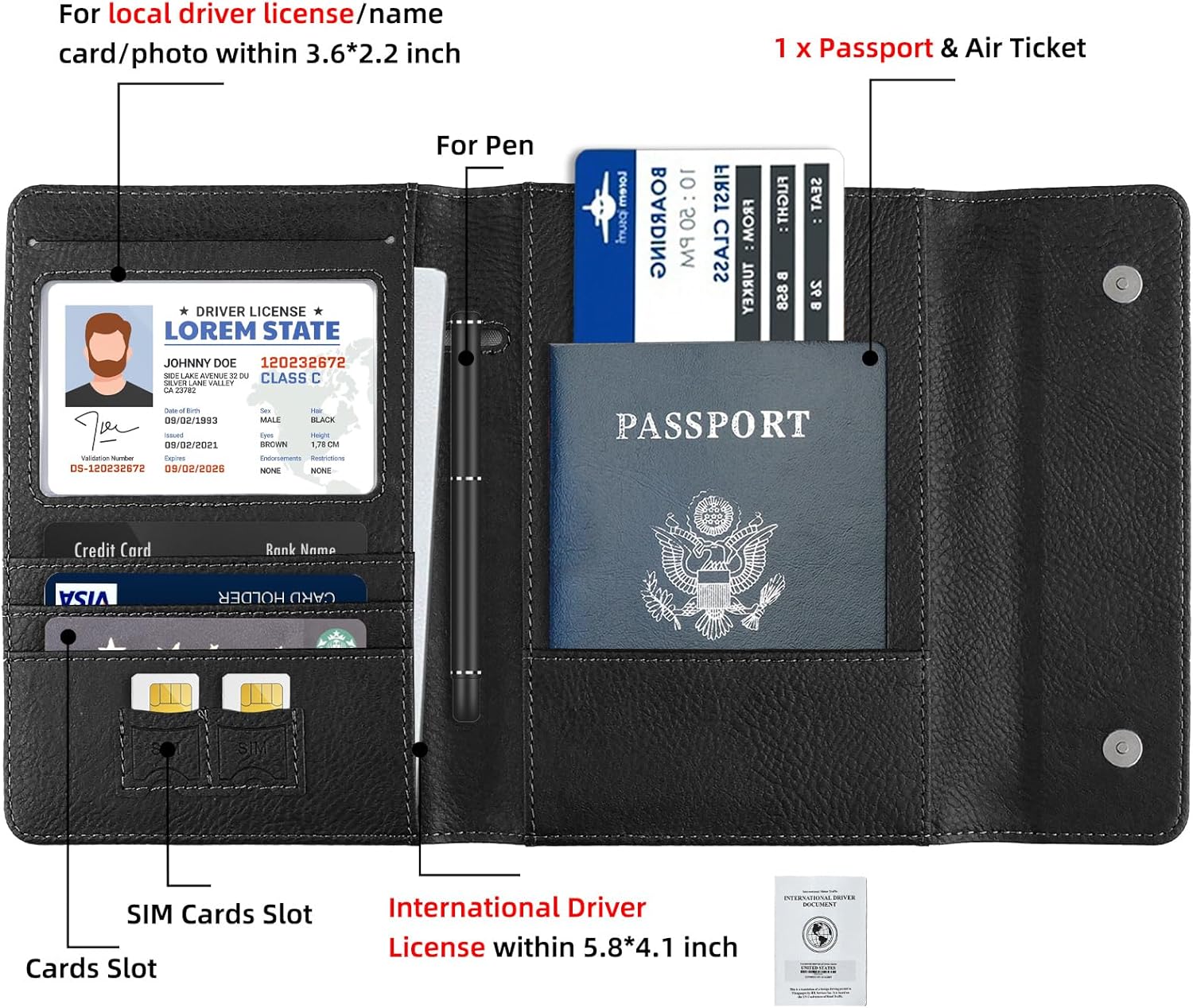 WALNEW Passport Holder for Travel, RFID Blocking Passport Book Wallet Cover Case, PU Leather Travel Essentials Accessories Document Holder, Black - Image 3