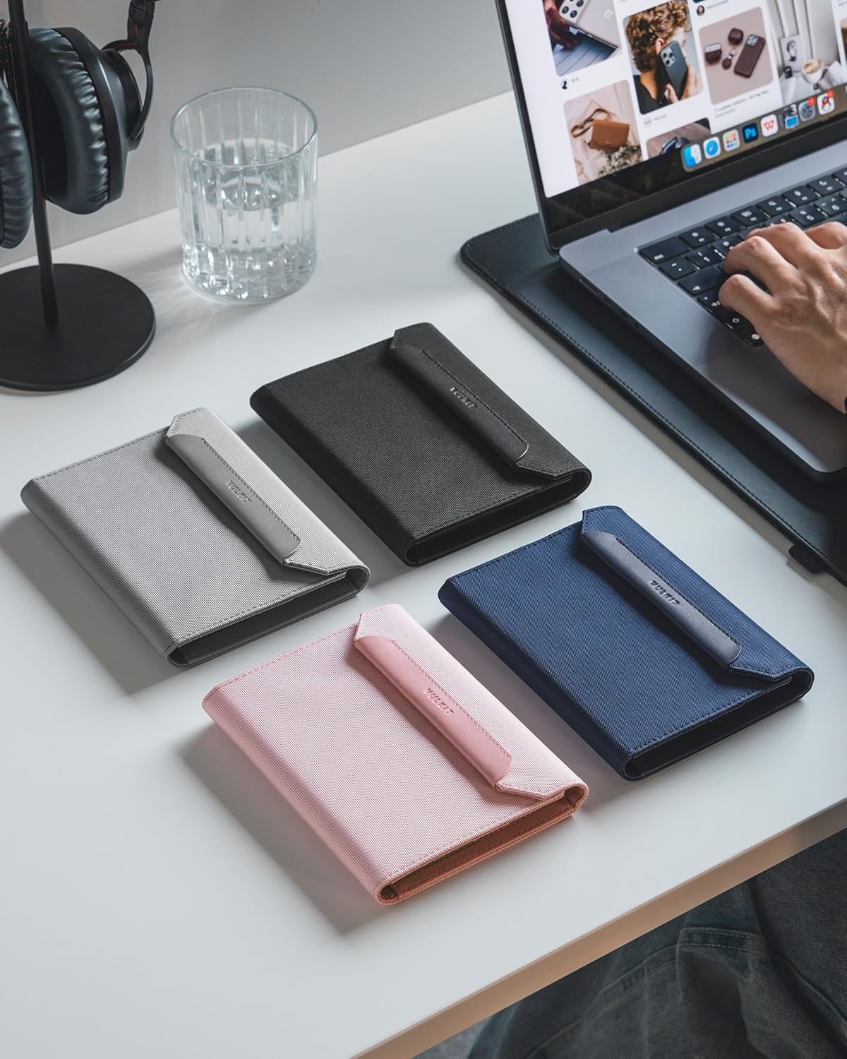 VULKIT Passport Card Holder, Vegan Leather Passport Wallet, RFID Blocking, Travel Essential, Magnetic Closure, Detachable AirTag Holder, Grey - Image 7