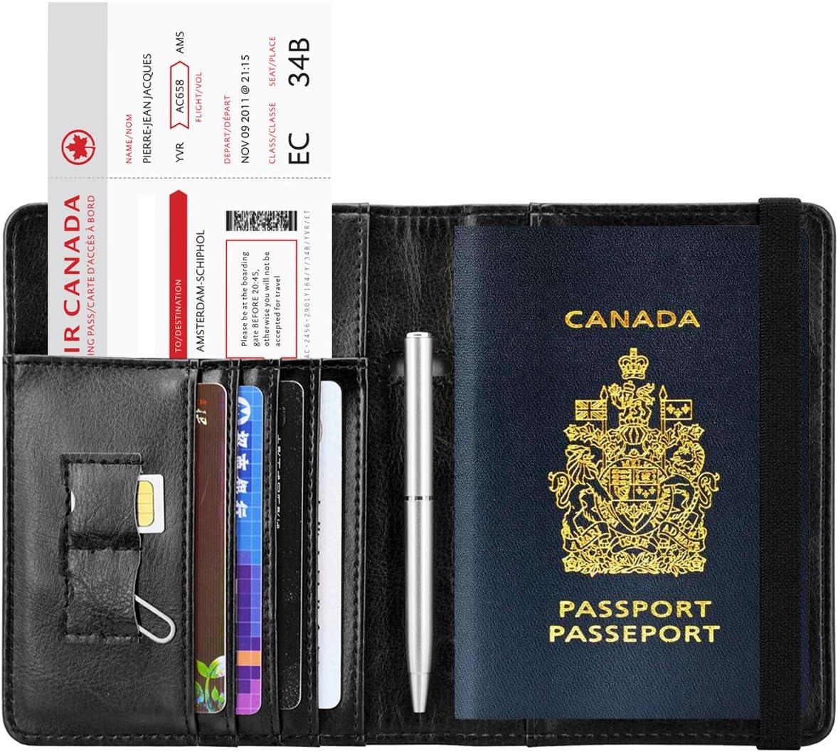 Passport Wallet Holder Cover - KINGMAS CA RFID Blocking Travel Passport Leather Case with Elastic band - Image 2