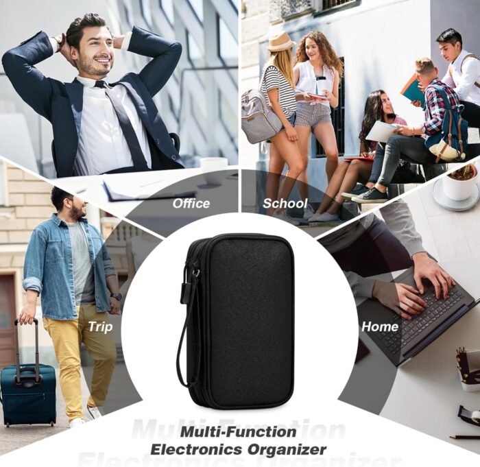 Electronics Travel Organizer 2 Pcs Tech Pouch with Double Layer Design Cable Organizer Bag Travel Essentials Waterproof Portable Storage Bag for Cable, Cord, Charger, Phone, Earphone,Black - Image 7