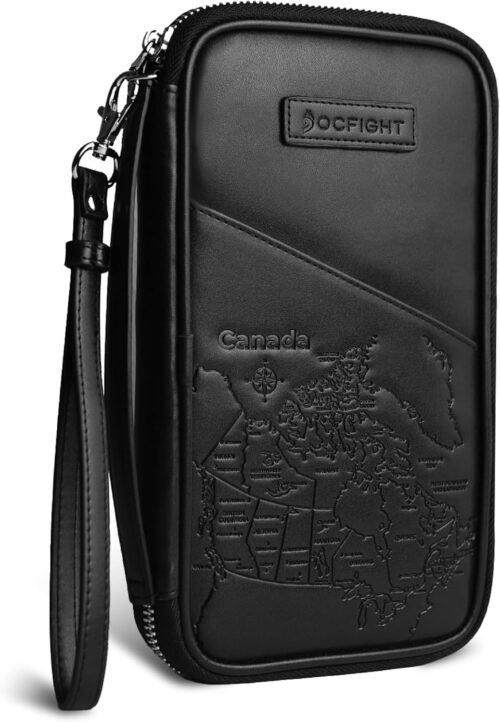 Canada Family Passport Holder Passport Wallet RFID Blocking, Up to 6 Passports, Men & Women, PU Leather Travel Document Organizer, Black