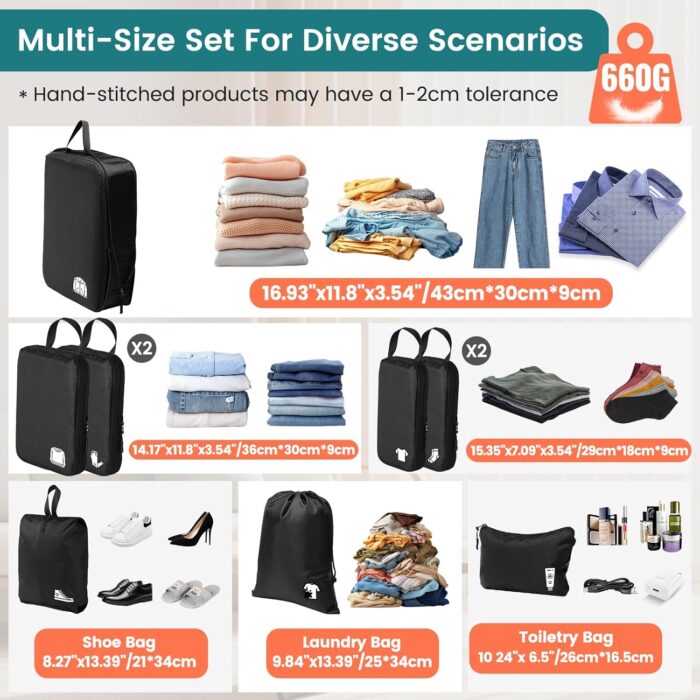 Compression Packing Cubes 8 Set Travel Essentials Travel Organizer, Waterproof Travel Packing Cubes for Carry on Luggage Compression Cubes - Image 6