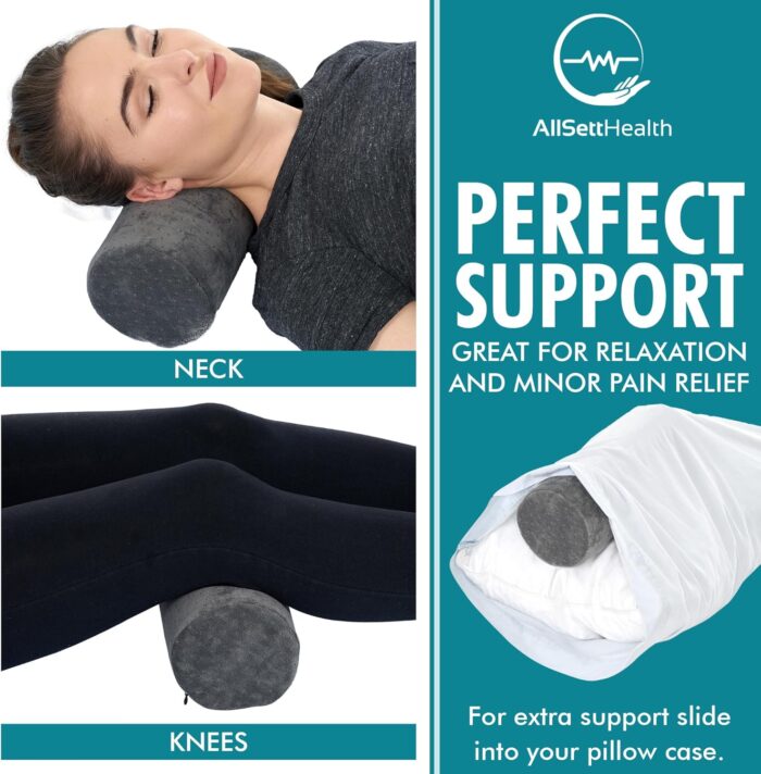 All Sett Health Bamboo Gray Round Cervical Roll Cylinder Bolster Pillow with Removable Washable Cover Ergonomically Designed for Head Neck Back and Legs || Ideal for Spine and Neck Support During Sleep - Image 4