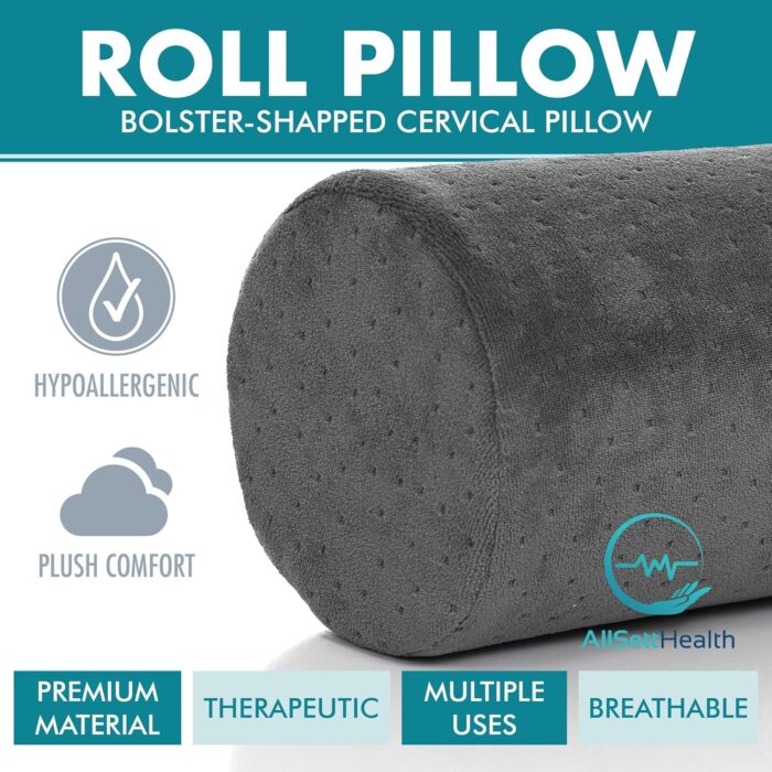 All Sett Health Bamboo Gray Round Cervical Roll Cylinder Bolster Pillow with Removable Washable Cover Ergonomically Designed for Head Neck Back and Legs || Ideal for Spine and Neck Support During Sleep - Image 2