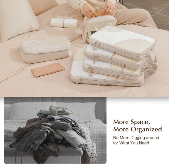 Compression Packing Cubes Travel Organizer,Travel Packing Cubes Compressible for Carry on Luggage Lightweight Expandable Luggage Travel Accessories,8 Set, Beige - Image 5