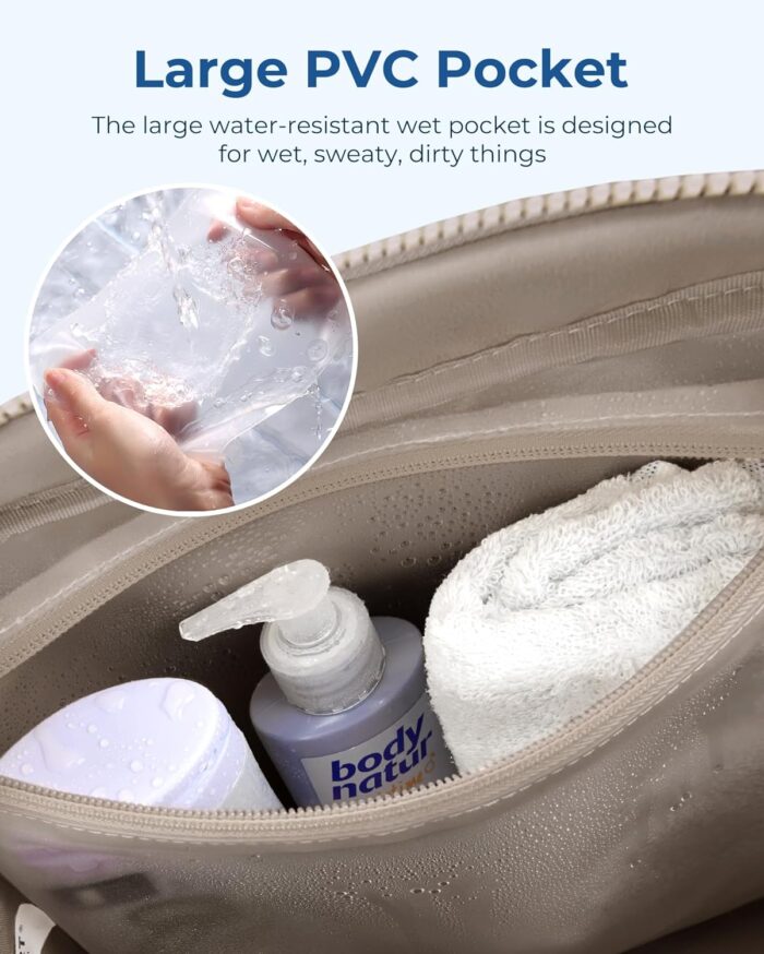 BAGSMART Gym Bag for Woman, 24L Carry on Travel Duffle Bag with Wet Pocket, Water Resistant Weekender Bags for Sports, Trips, Camel - Image 6