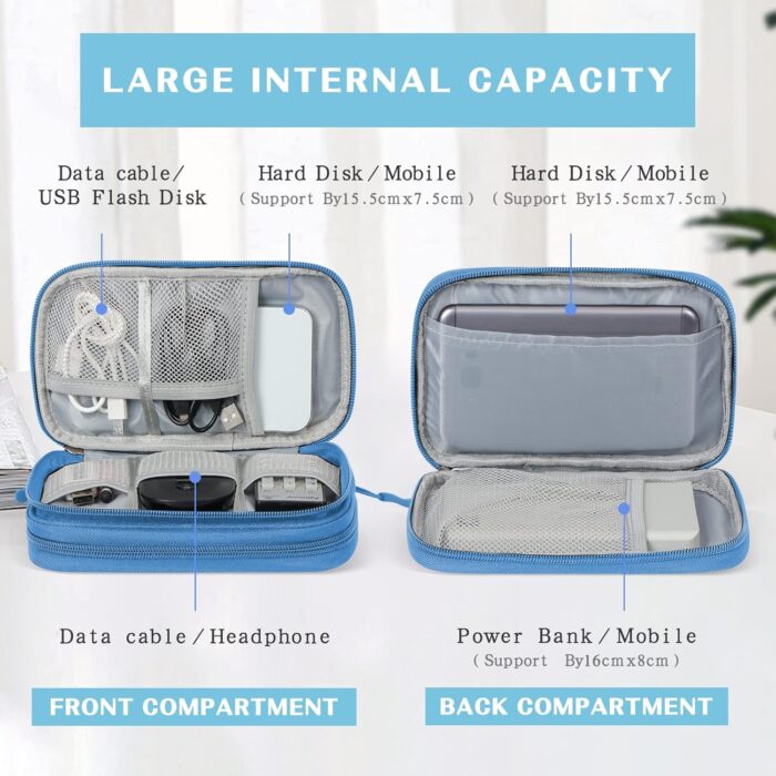 FYY Electronic Organizer, Travel Cable Organizer Bag Pouch Electronic Accessories Carry Case Portable Waterproof Double Layers All-in-One Storage Bag for Cable, Cord, Charger, Phone, Earphone Blue - Image 3