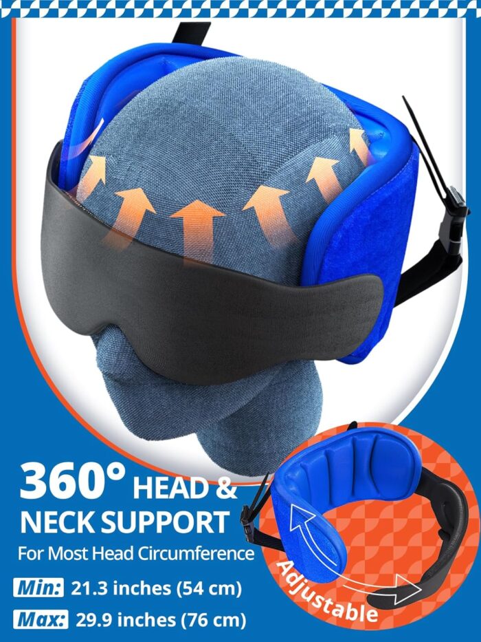 SARISUN Travel Pillow, Neck Pillow with Eye Mask, Airplane Pillow for Long Flight Sleeping Travel, Kids Travel Pillow for Car, Road Trip Car Headrest, Stop Bobblehead, Neck Pain Relief, Black - Image 5