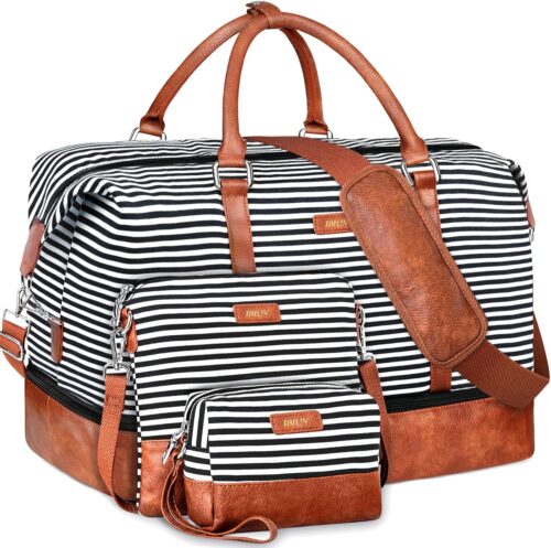 Weekender Bag for Women, 21" Womens Overnight Bag Travel Duffel Bag Set with Shoe Compartment Carry On Bag Fit 21.5" Laptop, Perfect for Travel Business