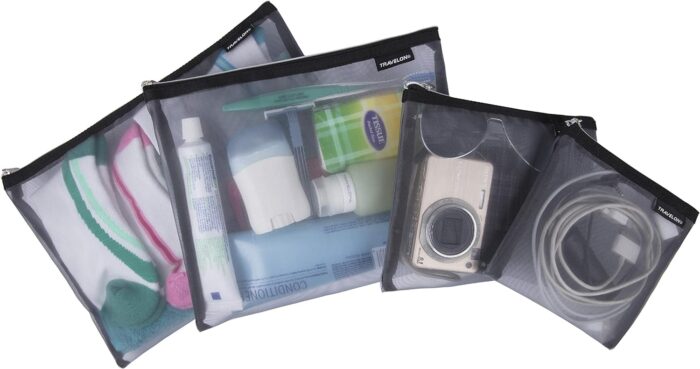 Travelon Set of 4 Mesh Pouches, Gray, 9.5 x 12.75 x 0.5, Travelon Set of 4 Mesh Pouches