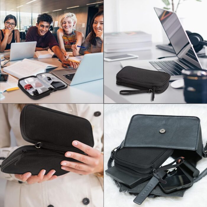 Arae Electronic Organizer, Travel Cable Organizer, Double Layers Portable Waterproof Pouch, Electronic Accessories Storage Case for Cable, Cord, Charger, Phone, Earphone (Black, M) - Image 6