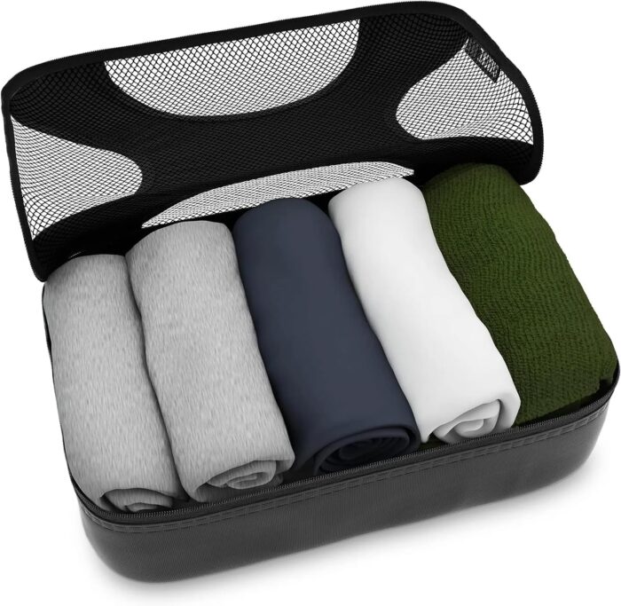 Travel Mesh Organizer 5 Piece Packing Cube for Luggage Suitcase With Laundry Bag (Black) - Image 3