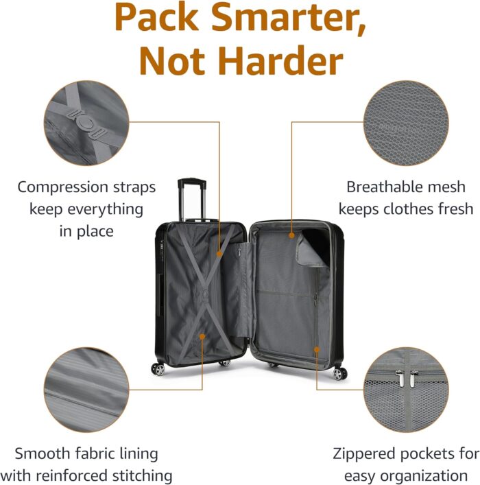 Amazon Basics 30-Inch Hardside Checked Luggage With TSA Lock, Hardshell Suitcase With Wheels, Expandable For Up to 12.5% More Space, With Scratch-Resistant Surface, 8 Multi-directional Wheels, Black - Image 3
