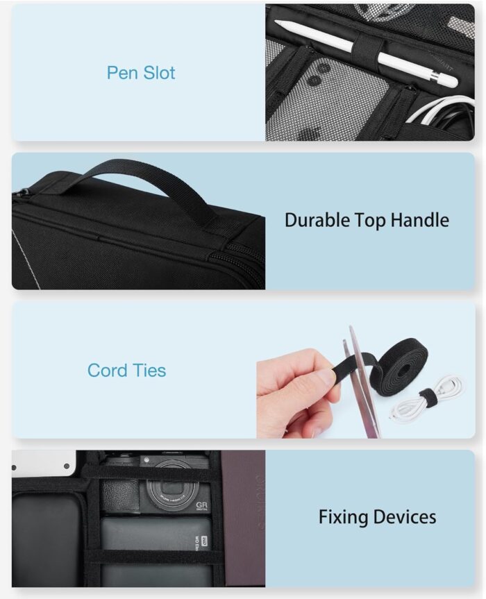 Bagsmart Electronic Organizer, Large Double Layer Cable Bag, Travel Organizer Bag, Electronics Accessories Storage Cases for iPad,Cables, Chargers, Hard Drive, Game Cards - Image 5