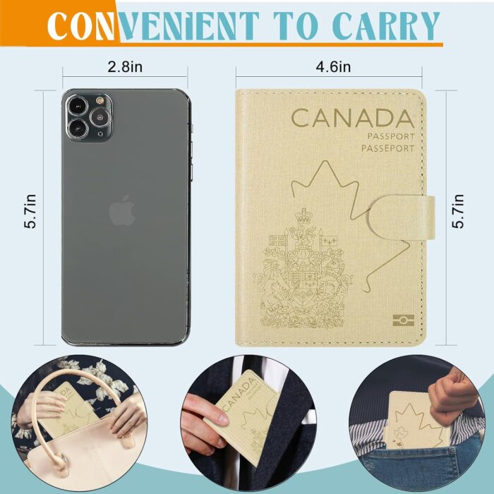 Caweet Passport Holder Cover Case Wallet, Cute Leather Travel Accessories for Women and Men, Fabric Tan - Image 4
