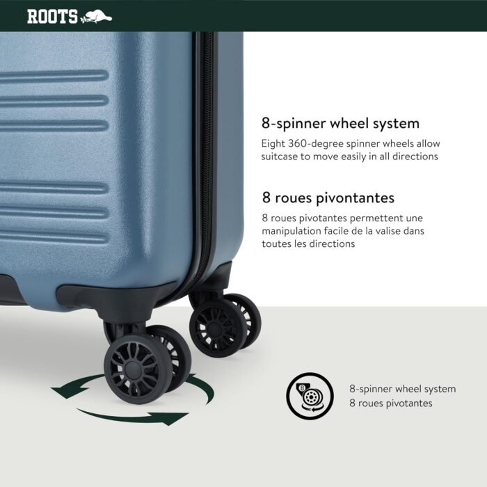 ROOTS Chalet Collection Hardside Carry-On Luggage – Lightweight Suitcase with 8 Spinner Wheels and Integrated TSA Lock, Retractable Push-Button Handle – Misty Blue, 21-Inch - Image 6