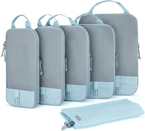 BAGSMART 6 Set Compression Packing Cubes, Lightweight Vacation Travel Essentials for Women, Travel Accessories for Suitcase Organizer Bags Set, Durable Luggage Organizer Travel Bags
