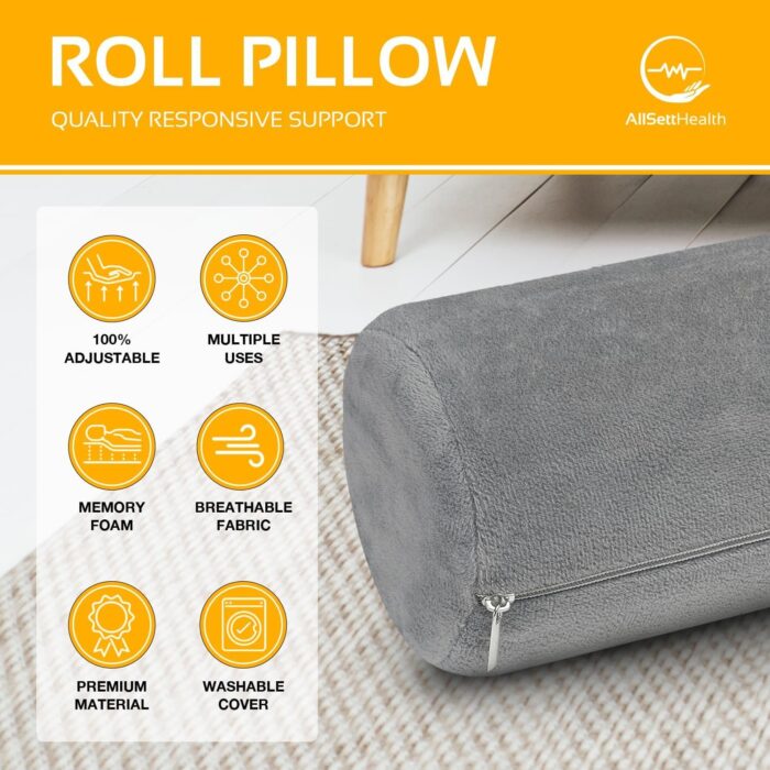 AllSett Health Cervical Neck Roll Memory Foam Pillow, Bolster Pillow, Round Neck Pillows Support for Sleeping | Bolster Pillow for Bed, Legs, Back and Yoga - Image 2