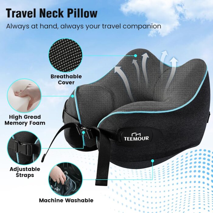 Travel Pillow, Neck Pillow Travel for Airplane- Super Soft Cover & Memory Foam Travel Neck Support Pillow, Ideal for Car/Train/Camping with Carry Bag, Airplane Travel Essentials-Black - Image 5