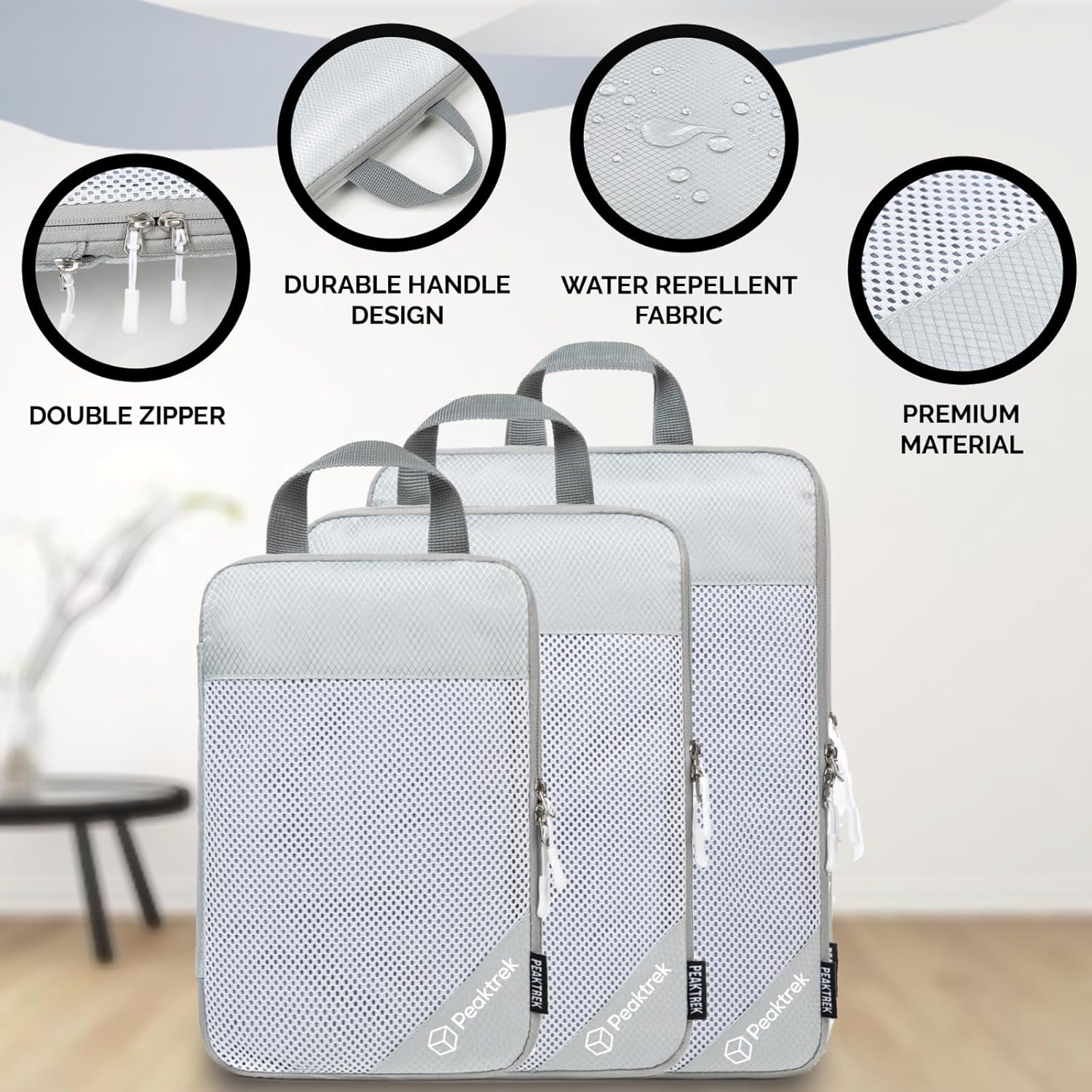 Compression Packing Cubes, 5 Set Travel Packing Cubes for Carry on Luggage Suitcases, Packing Cubes Compressible Suitcase Organizers Bag Set with Laundary Bag (Grey) - Image 3