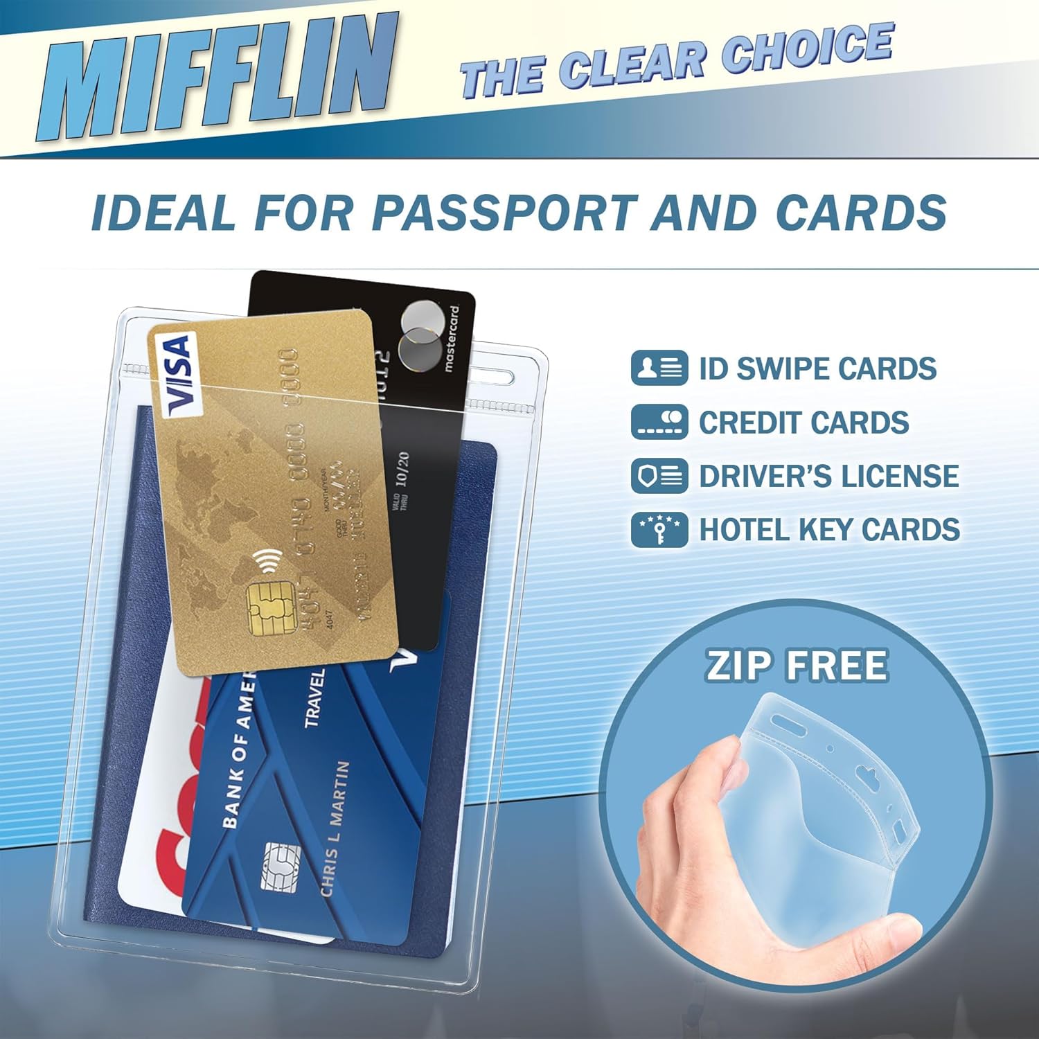 MIFFLIN Passport Holders (Clear, 108x152 mm, 50 Pack), Extra Large ID Name Badge Holder, Zipperless Vertical Plastic Card Holders - Image 6