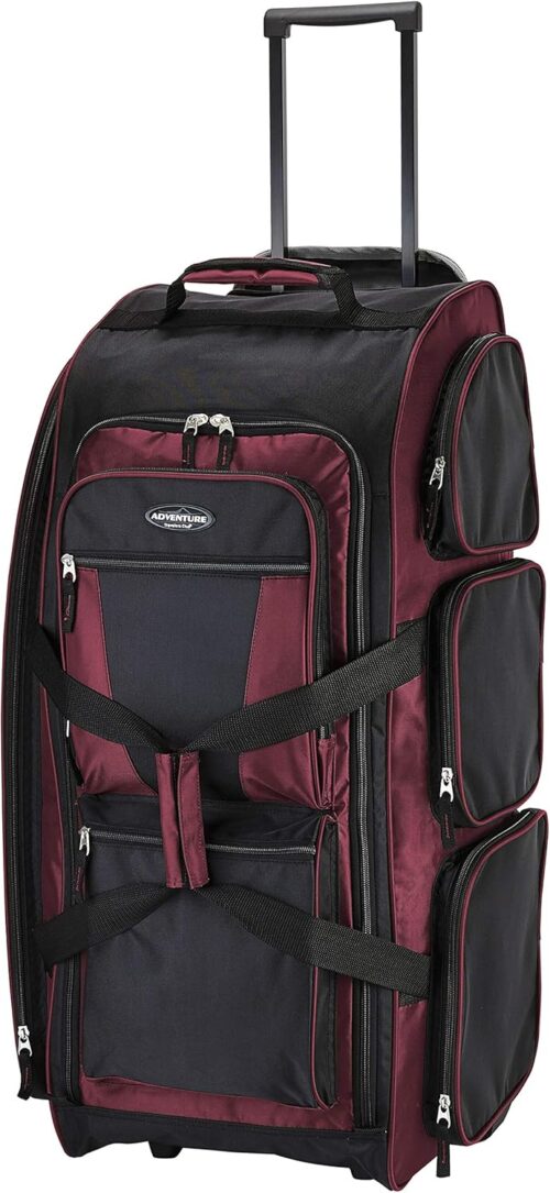 Travelers Club Xpedition 30 Inch Multi-Pocket Upright Rolling Duffel Bag, Crimson Red, 30" Suitcase, Xpedition 30 Inch Multi-Pocket Upright Rolling Duffel Bag